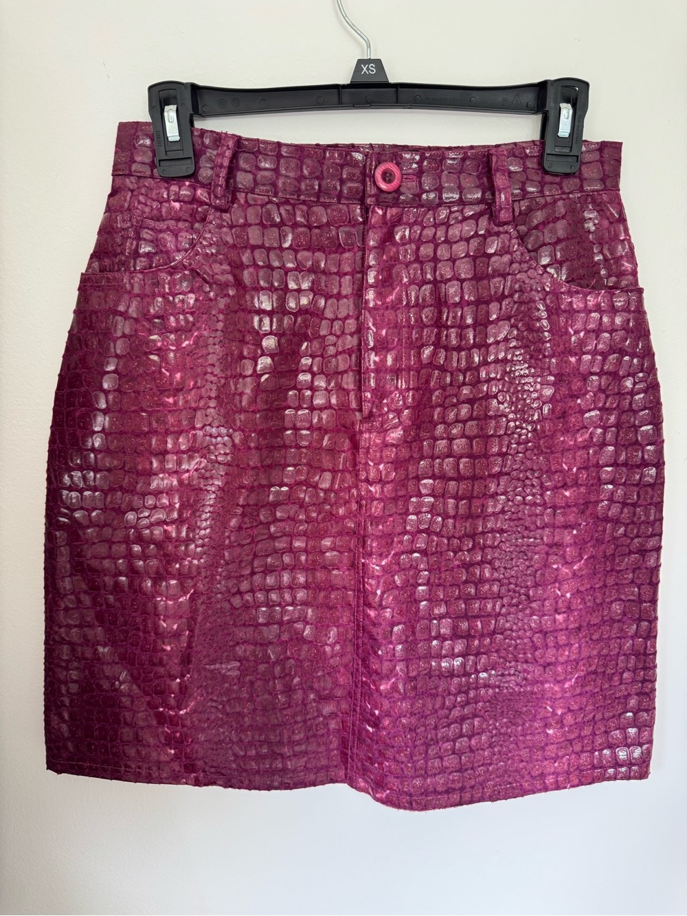Vintage Y2K Via Via Purple Croc Embossed Faux Leather Mini Skirt with Pockets